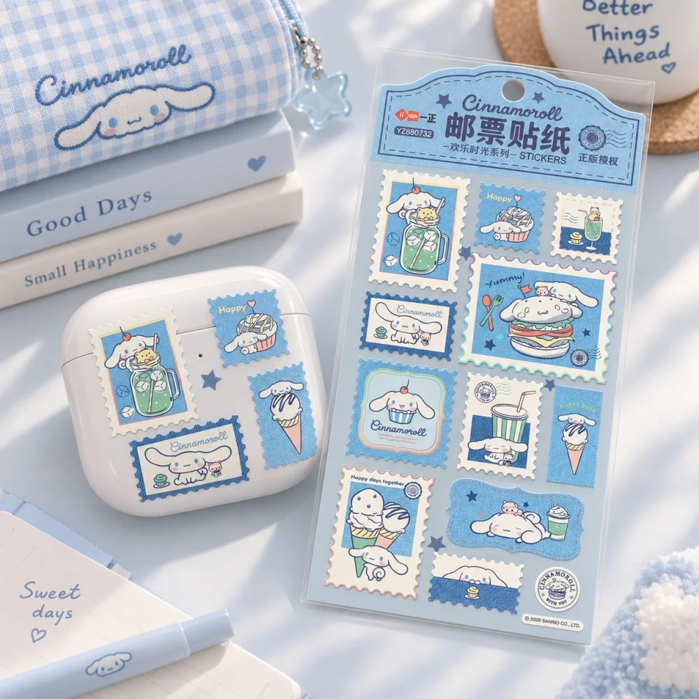 Genuine Sanrio Cinnamoroll Postage Style Stickers Scrapbook Sticker Sheet for Planner Journal Notebook Diary Decoration Gift