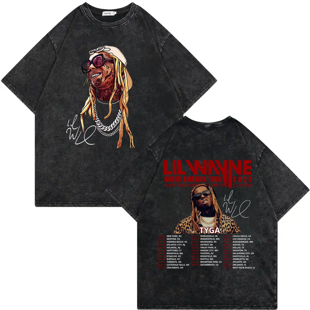 

Rapper Lil Wayne Tha Carter VI Tour 2025 T Shirt High Quality Vintage Washed T-shirt Men Women Clothing Fashion Hip Hop T-shirts