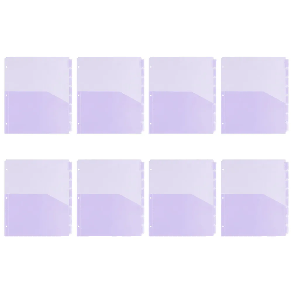 8Pcs File Binder Pockets Color Coded Divider Tabs Insertable Document Organizer for 3 Ring Binder A4 Paper Sleeves Plastic