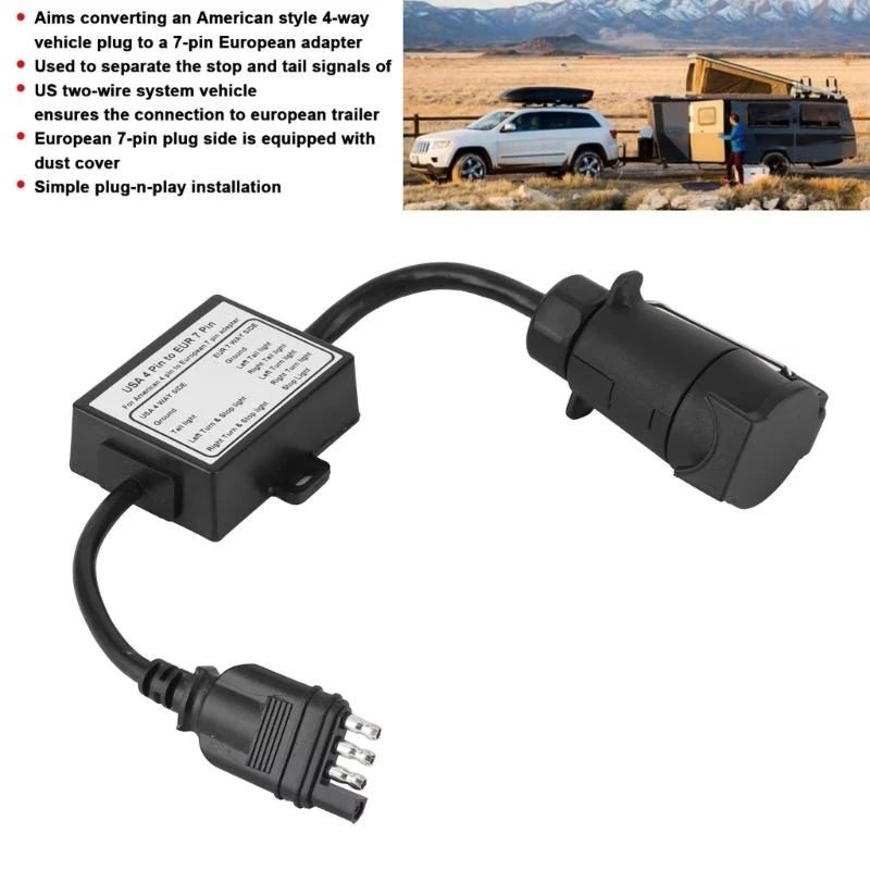 A2UC 4 Pin to 7 Pin Adapter Converter Weather Resistant for Safe Trailer & Vehicle Connection Ensuring Stable Light Signals
