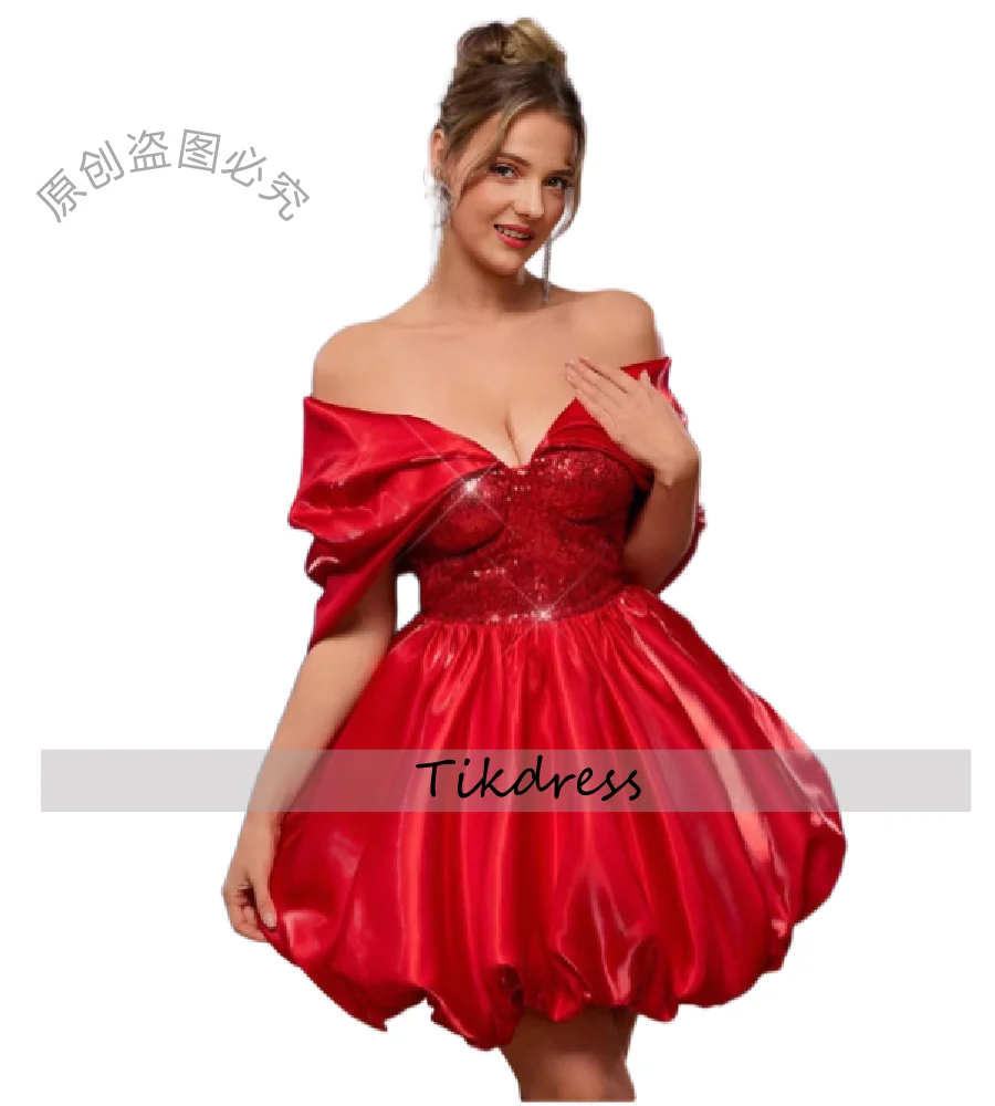 Abito da compleanno rosso sexy con spalle scoperte Mini abito da sera corto 2026 Abito da cocktail party club Abito da ballo formale per laurea chic
