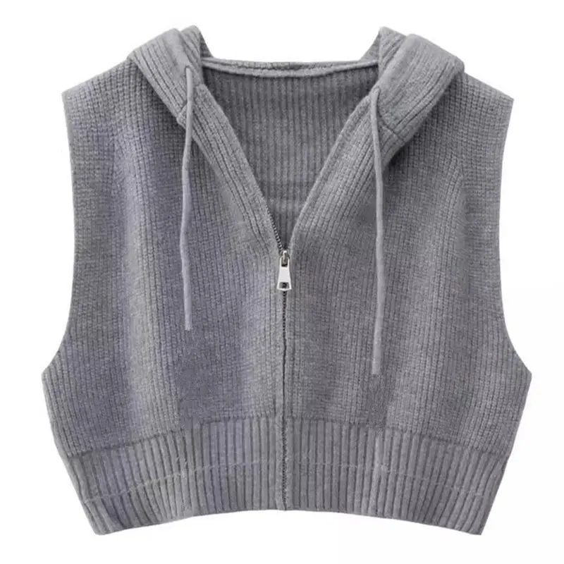 

Свитер с капюшоном, жилеты для женщин, дизайн на шнуровке, уличный удобный осенний корейский стиль, винтажный вязаный повседневный укороченный стиль в стиле ретро