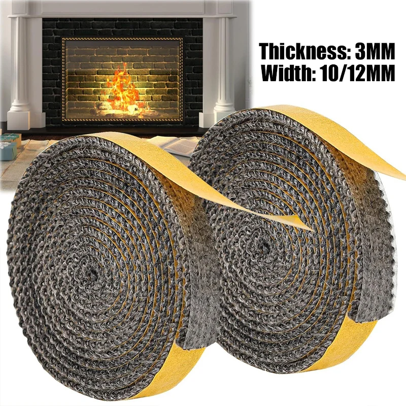 10/12mm Flat Self Adhesive Wood Stove Gasket Tape Fiberglass Fireplace Door Gasket for Indoor Wood Burning Pellet Stove Smokers