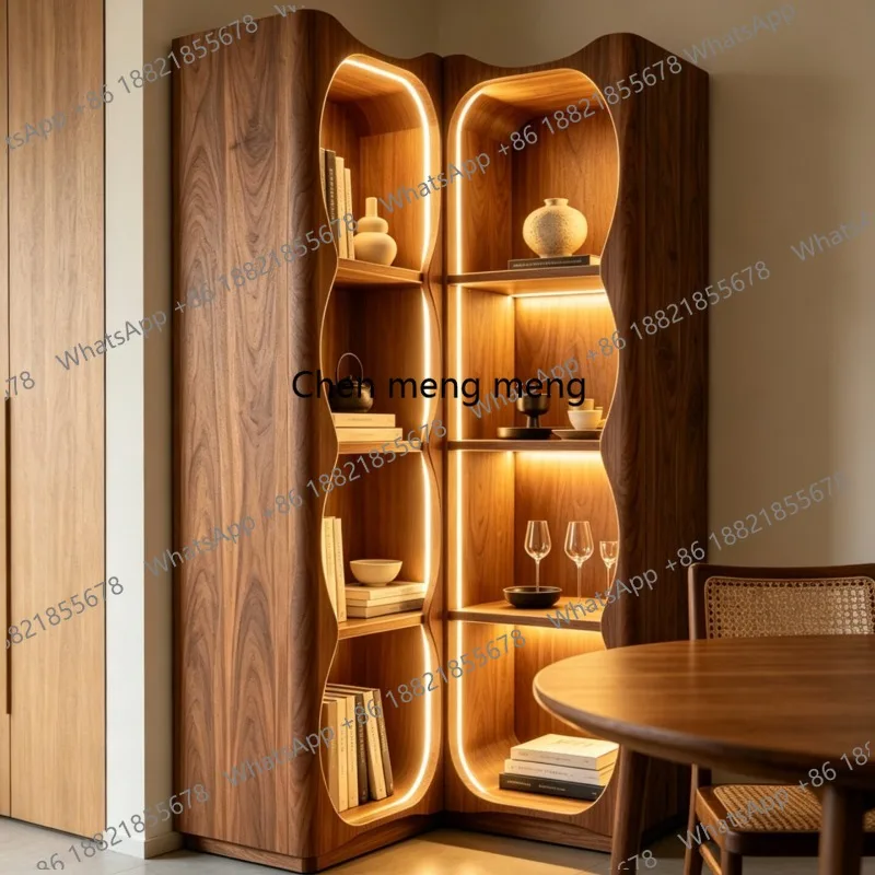 

Black walnut solid wood bookcase, floor corner bookcase high-end display, storage locker