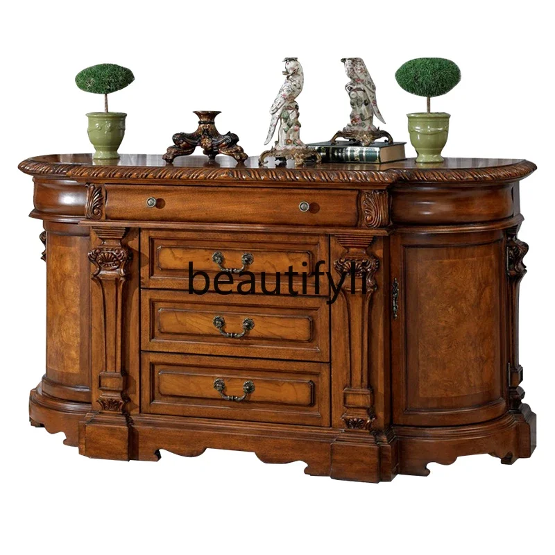 

ls 27European-style semi-round dining side cabinet, all solid wood, bedroom TV cabinet, household, home cabinet