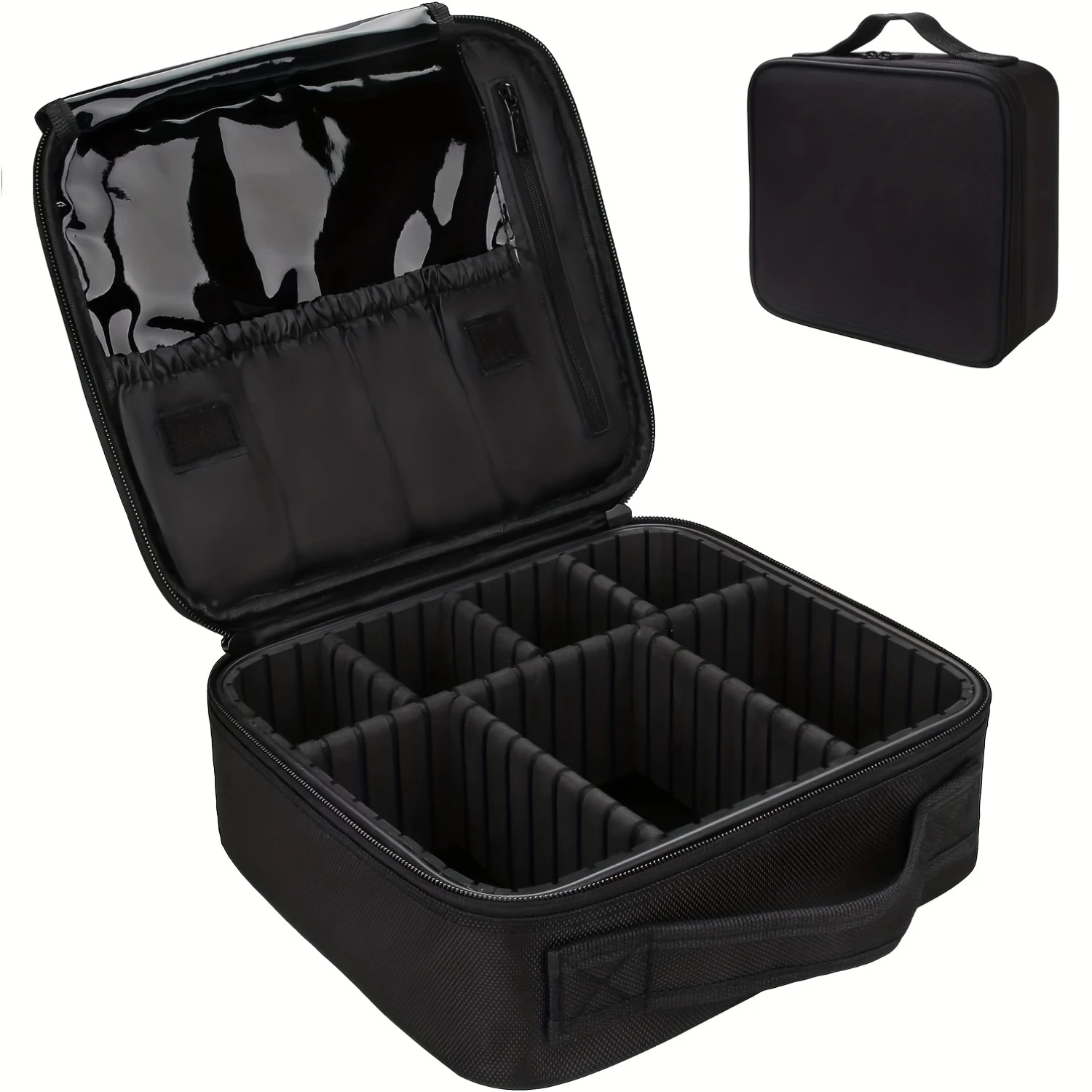 

Travel Cosmetic Case With Adjustable Dividers, Portable Makeup Bag & Brushes Organizer