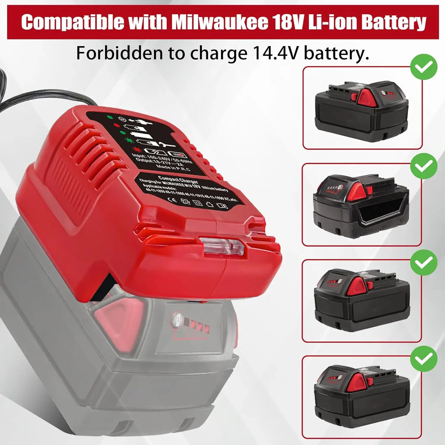 Portable Mini Battery Charger Car Charger for Milwaukee 18V Lithium Battery 48-11-1820 48-11-1828 48-11-1830 48-11-1835