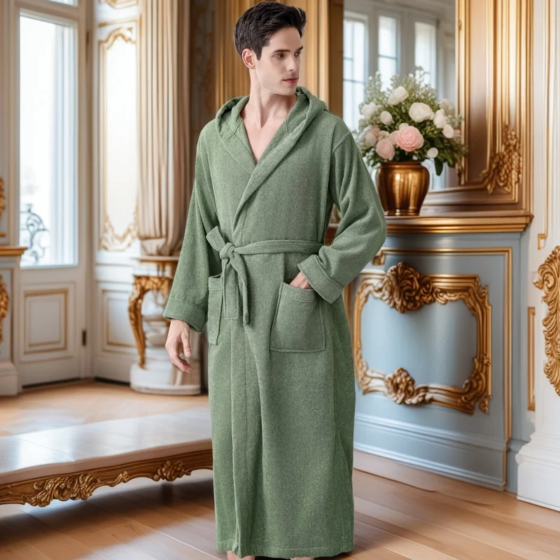 Women Extra Long Thermal Bathrobe Jacquard Flannel Winter Plus Size Pregnant Warm Bath Robe Zipper Dressing Gown Men Sleepwear