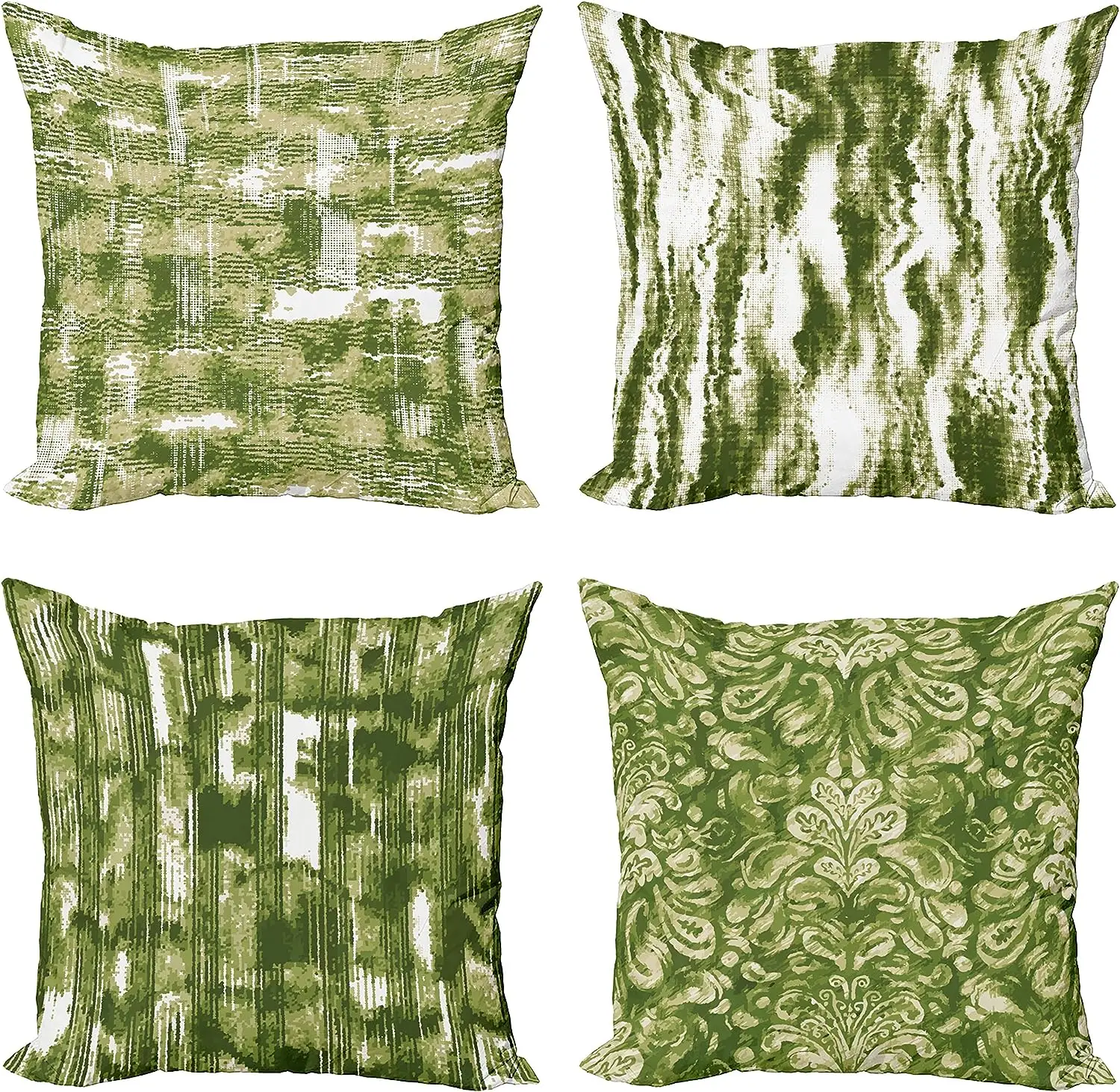 Vintage Linen Square Pillow Cover, Wave Stripe Digital Printing Home Sofa Cushion Cover Khaki Olive Green 45x45 cm