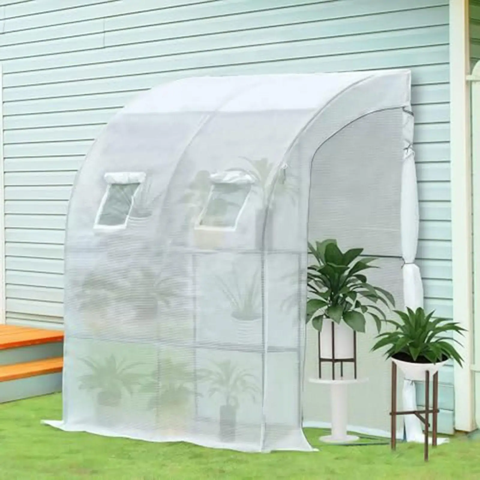 Outdoors Greenhouse Walk-in Reclining Wall Greenhouse Cold Weather Half with Shelves Windows Doors for Yard Vegetable Gardening