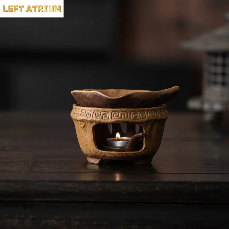 Old Rock Mud Incense Burner Vintage Ceramic Aroma Diffuser Incense Warmer With Heating Base For Palo Santo Powder