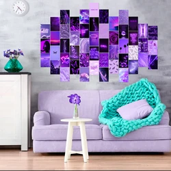 50Pcs Purple Aesthetic Photo Wall Collage Kit Room Art For Classroom Decoration Glitter Birthday Party Living Room Photo Display