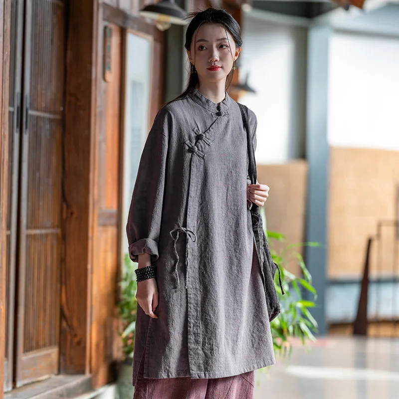 

Новая коллекция 2025: Весенняя женская хлопково-льняная блузка в китайском стиле, монашеская одежда, с боковыми пуговицами и шнурком на талии, улучшенный традиционный ханьфу.