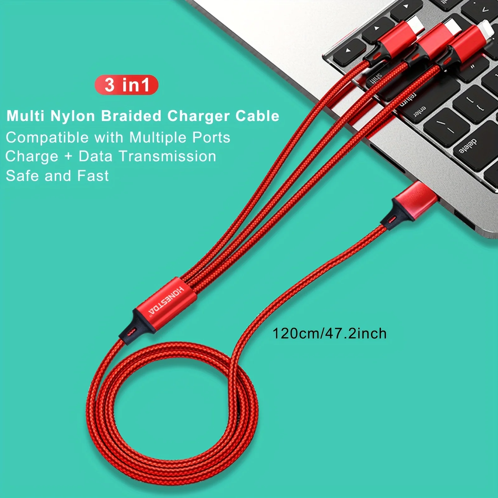 3 In 1 Fast Charger Cable, Multi Charging Cord USB Cable Adapter with For Apple Charging/Type C/Micro USB/Tablets...ect.