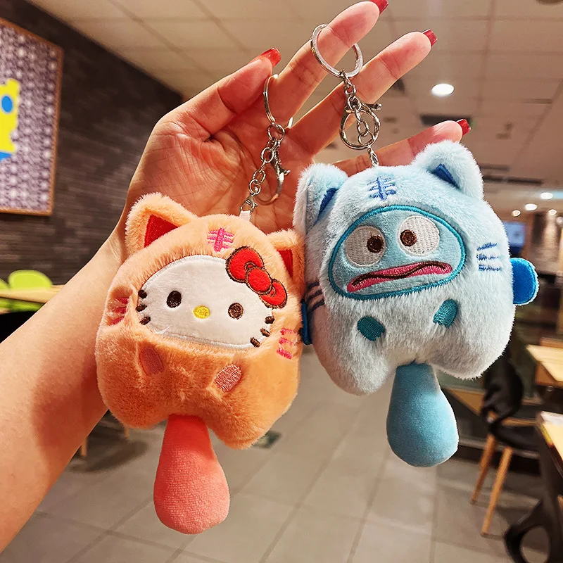 산리오 Fish Plush Keychain Cartoon Sanrio Plush Cinnamoroll 쿠로미 시나모롤 Pompompurin 키링 Cartoon Anime Pendant Kawaii Bag Decor Kid Girl