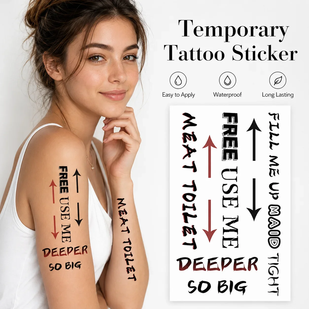

Temporary Tattoo Sticker, Temporary Tattoo for Women Men, Bold Letter Quotes Arrows Arm Body Art, Fake Waterproof Tattoos