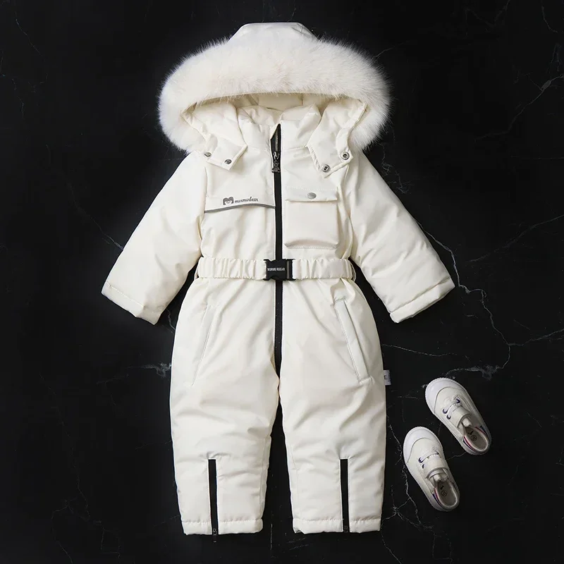 2024 New Girl Windproof Winter Solid One Piece Suits Hooded Zipper Long Sleeve Children Ski Sets Polyester Casual Outdoor Suits