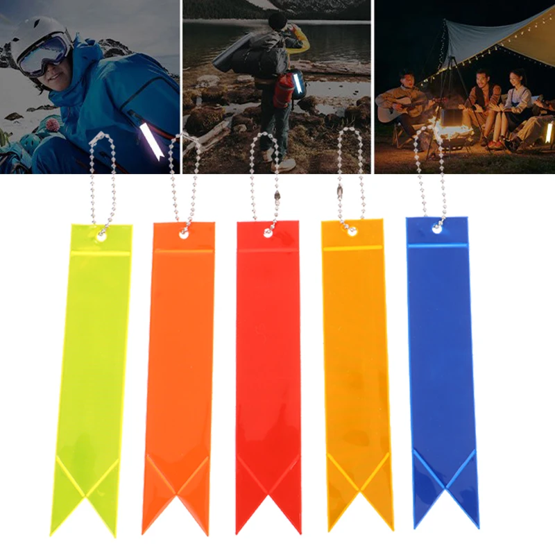 Streamer Tape Pendant Reflective Waterproof Warning Keychain Night Walking PVC Reflective Bag Pendant Glow In The Dark Key Ring