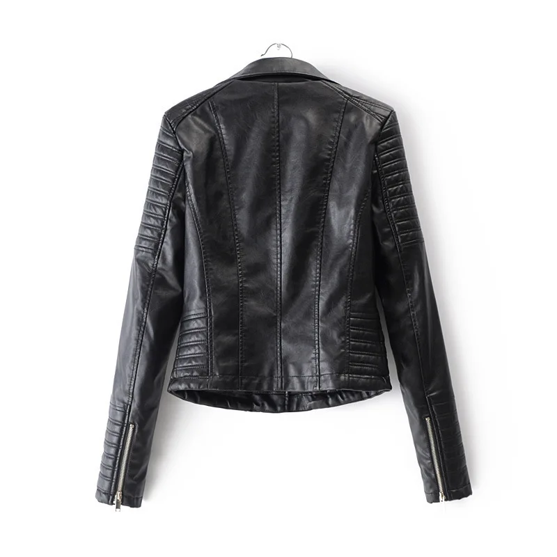 Mulheres preto jaqueta do plutônio primavera outono estilo europeu americano roupas lapela motocicleta turn-down colarinho couro do plutônio casaco com zíper