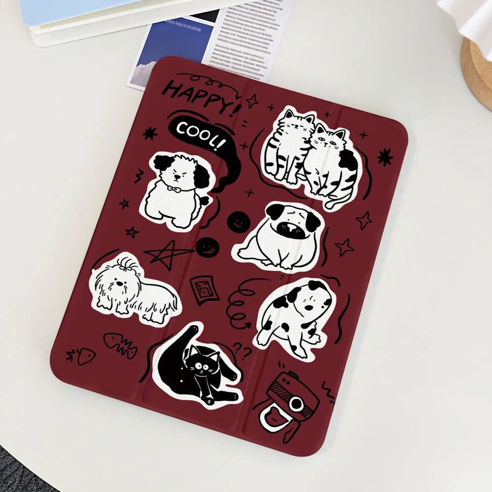 360°Rotating Design Case for Apple iPad Mini 6 7  Pro 12.9 2019/2020/2021 Air 1 2 13 Shell Burgundy Cat Dog Sticker Shockproof