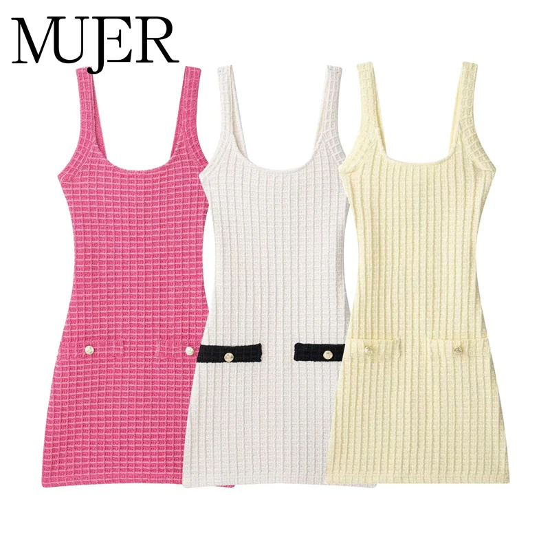 MUJER Gestrickte kurze Kleider für Frauen, figurbetont, lässige Damenkleider, Sommer, rückenfrei, Minikleid, Frau, sexy Strand-Abendkleider
