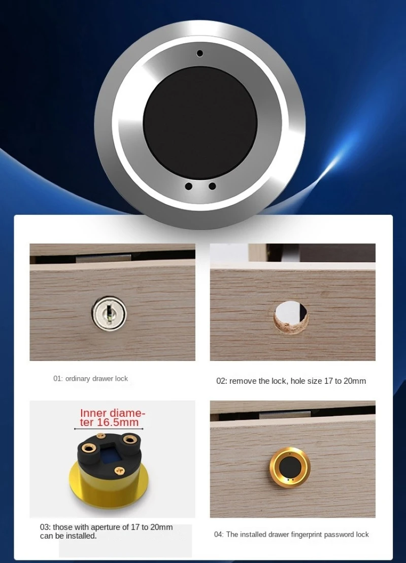 Fingerprint lock for Filing cabinet Drawer Wardrobe   Low battery alarm  3-year standby time 20 fingerprint capacity