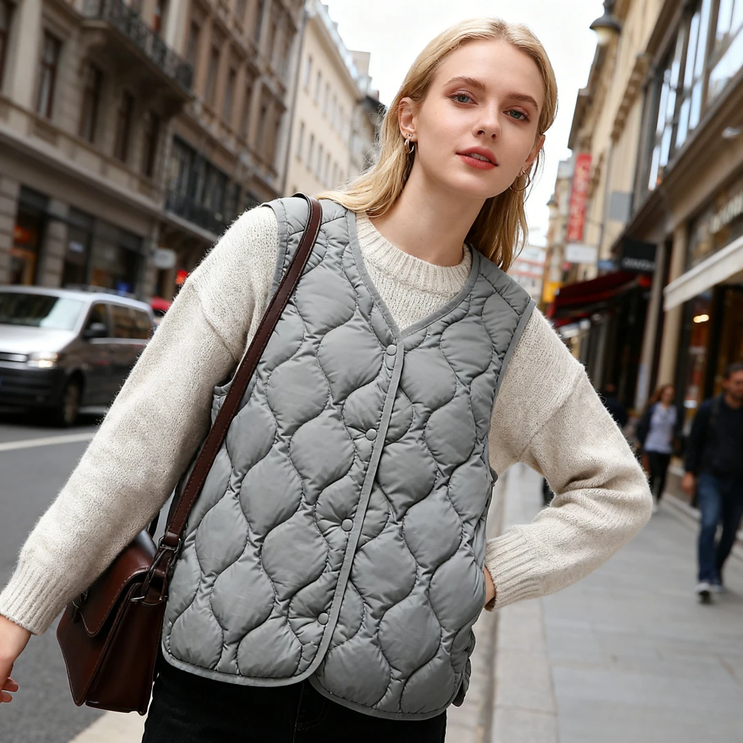 Women Down Vests Winter Puffer Waistcoat Jacket Parkas Coat Single Breasted V Neck Windproof Outerwear Ultralight Overcoat 2025