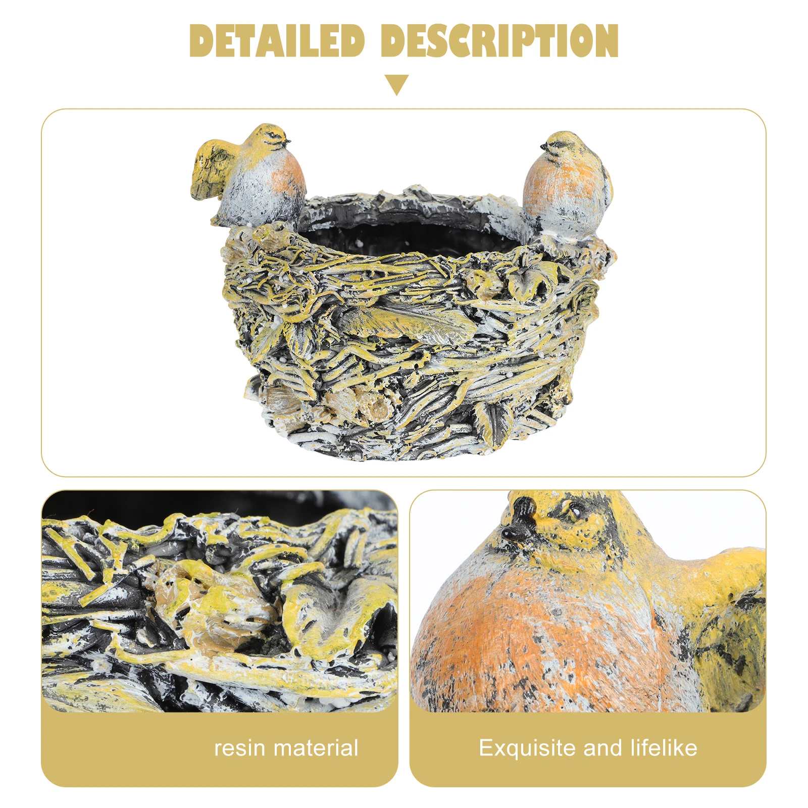 

Resin Flower Pot Bird Nest Shaped Planter for Succulents Small Flowers Lightweight Durable Garden Patio Decor Plant Container