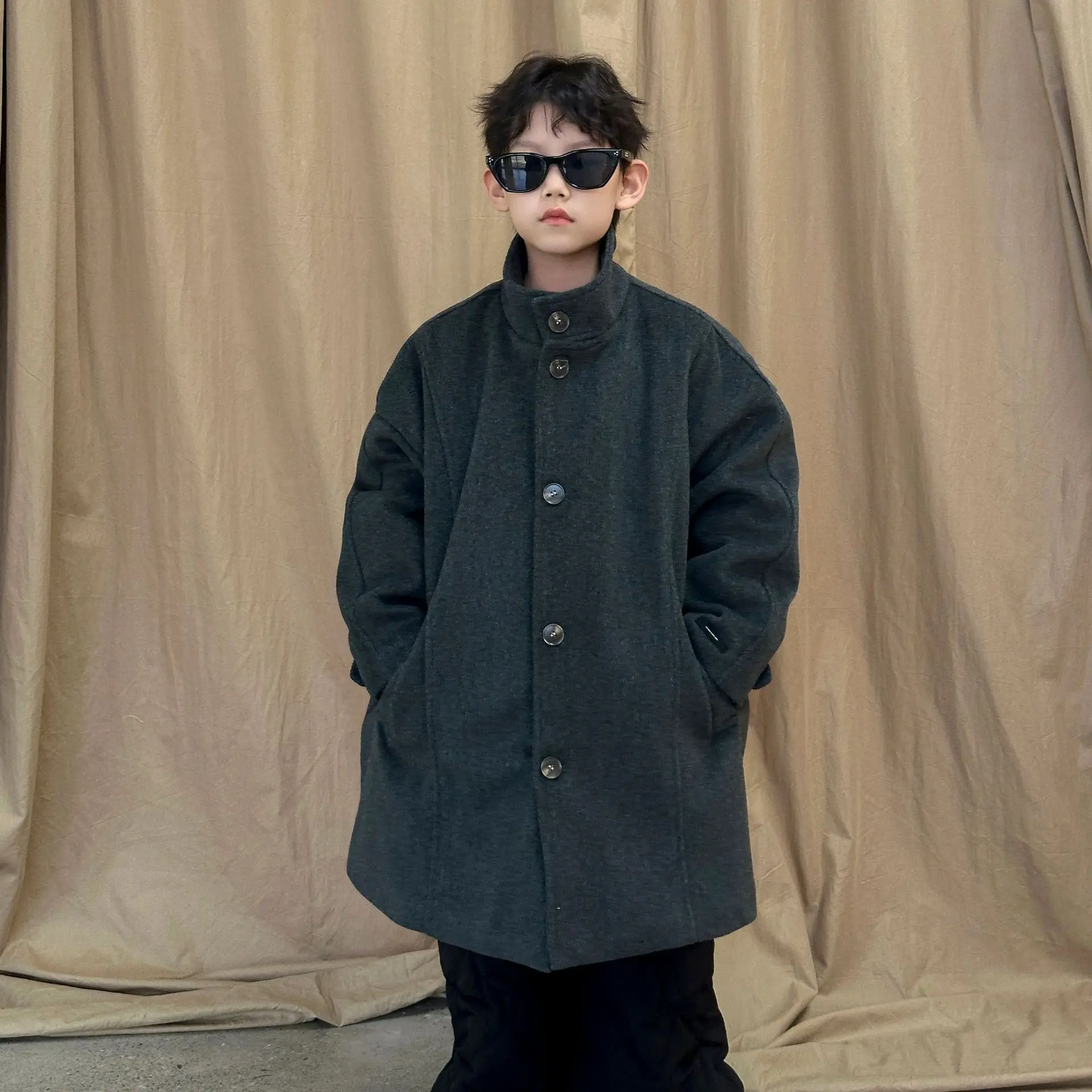 Winter Children Boys Padded Trench Coat Korean Turtleneck 2-14Y Kids Boy Overcoat Single Breasted Teens Boy Mid-length Outerwear