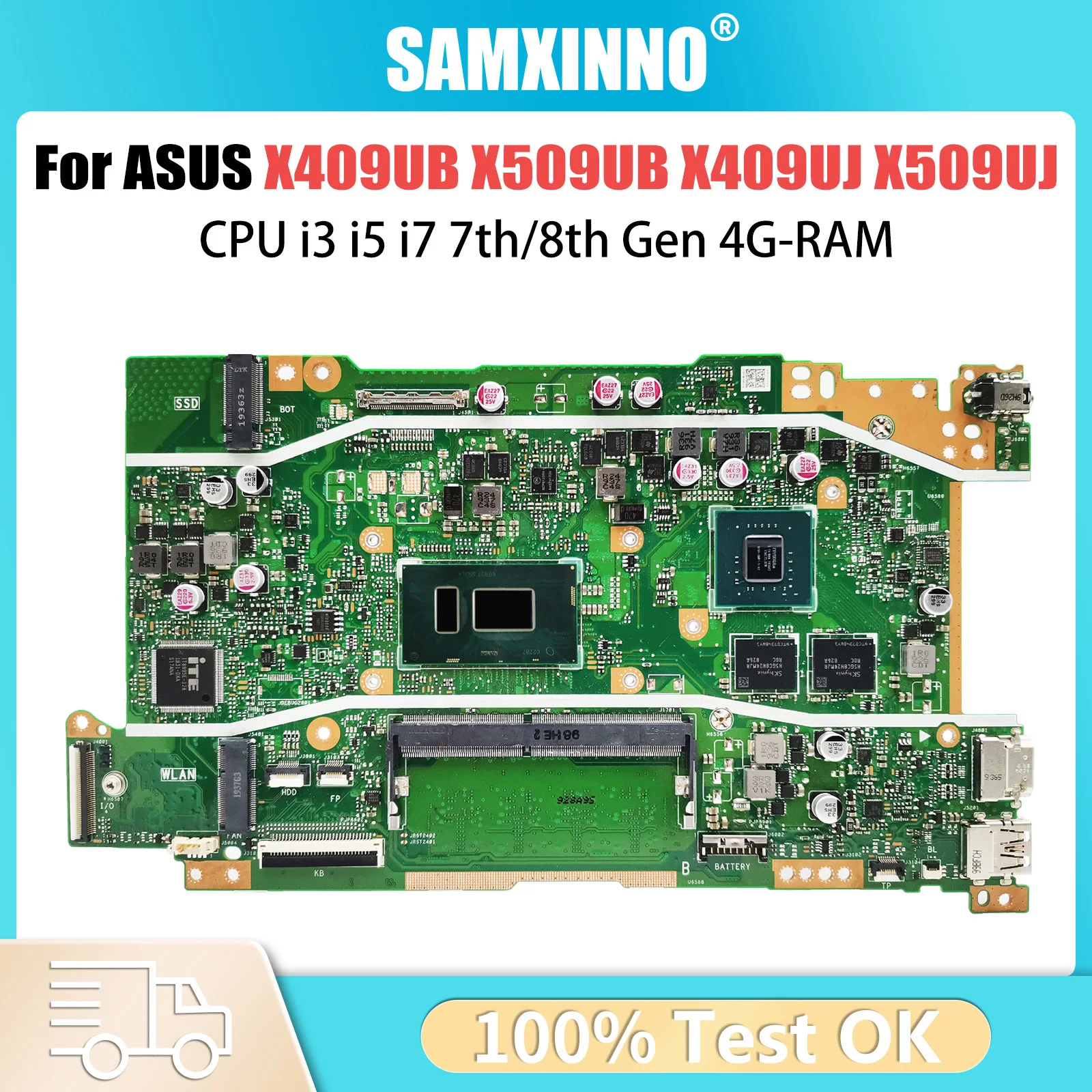 X409UB Mainboard For ASUS X509UB X409UJ X509UJ A409U A509U F409U F509U Laptop Motherboard CPU i3 i5 i7 7th/8th Gen 4G-RAM