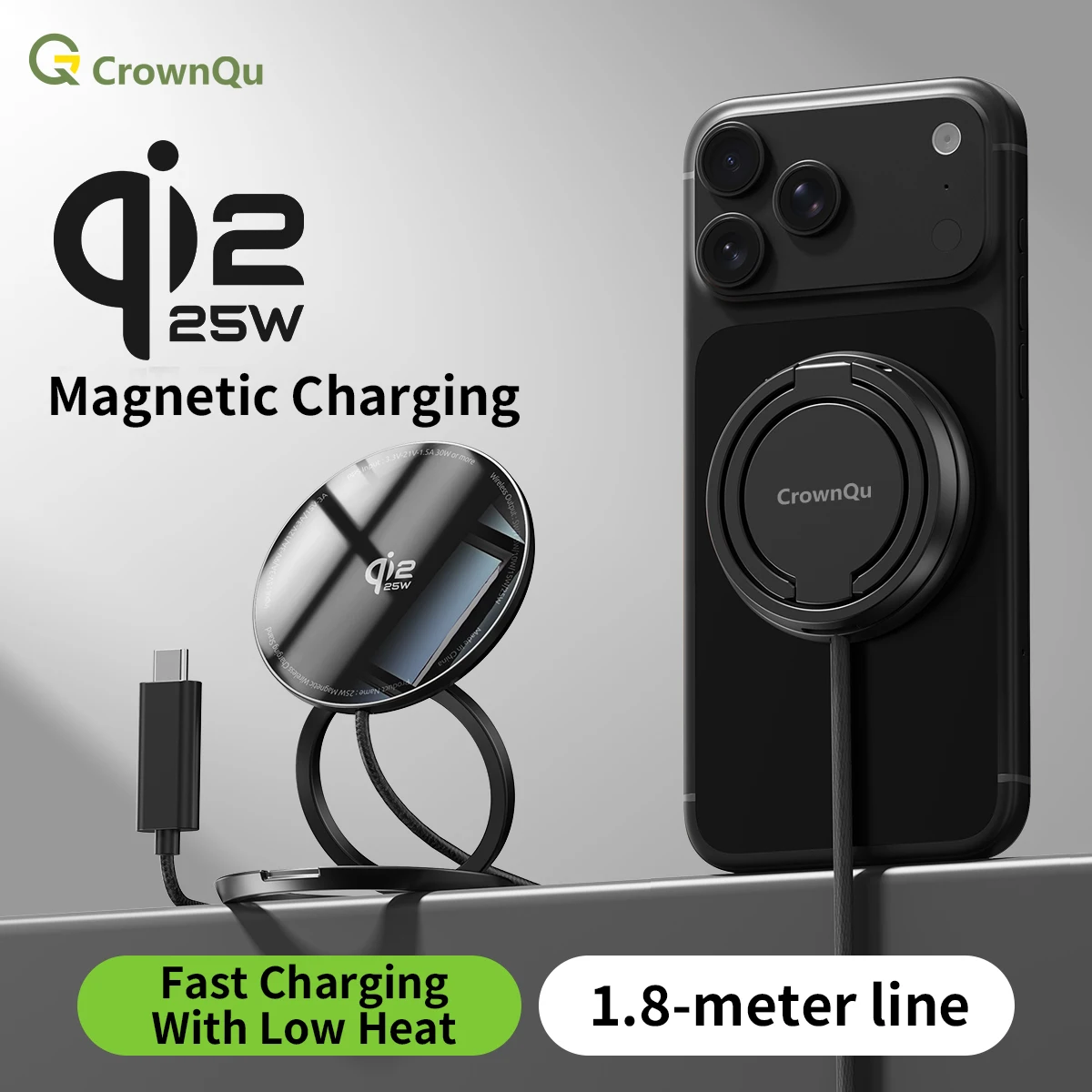 Kabellose Ladestation 25W Qi2.2 Schnellladung Kompatibel mit iPhone 18/17/16 Pro Max Huawei Xiaomi und iPad AirPods – Detail 3