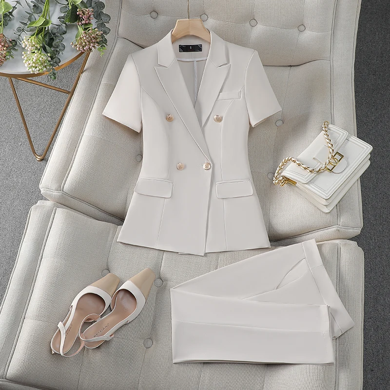 ZJYT Elegant Work Suit Trousers Women Summer 2026 Fashion Business Chic Formal Office Lady Blazer Pants Sets Plus Size Outfit