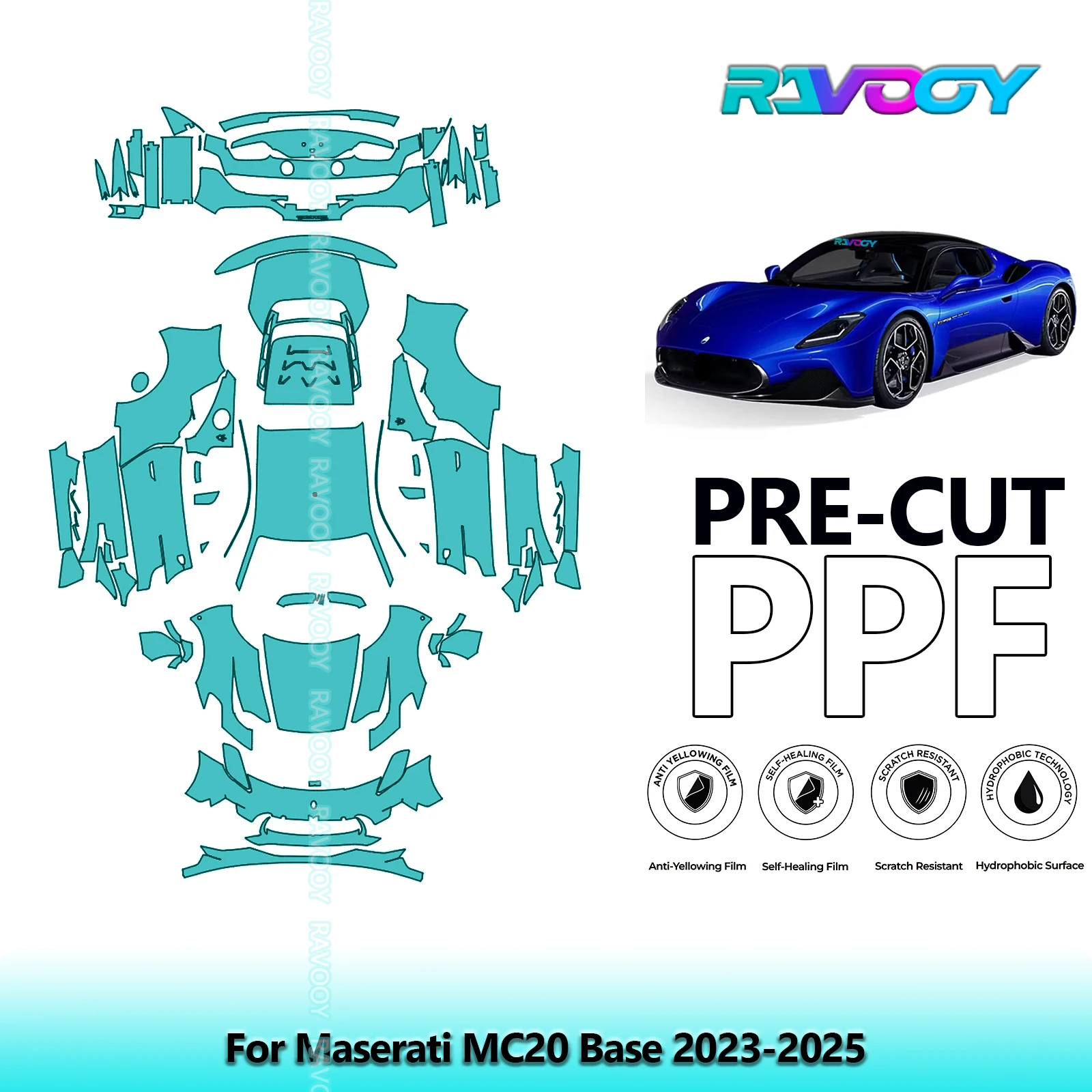 

8.5Mil Precut PPF Paint Protection Film Full Vehicle For Maserati MC20 Base 2023-2025