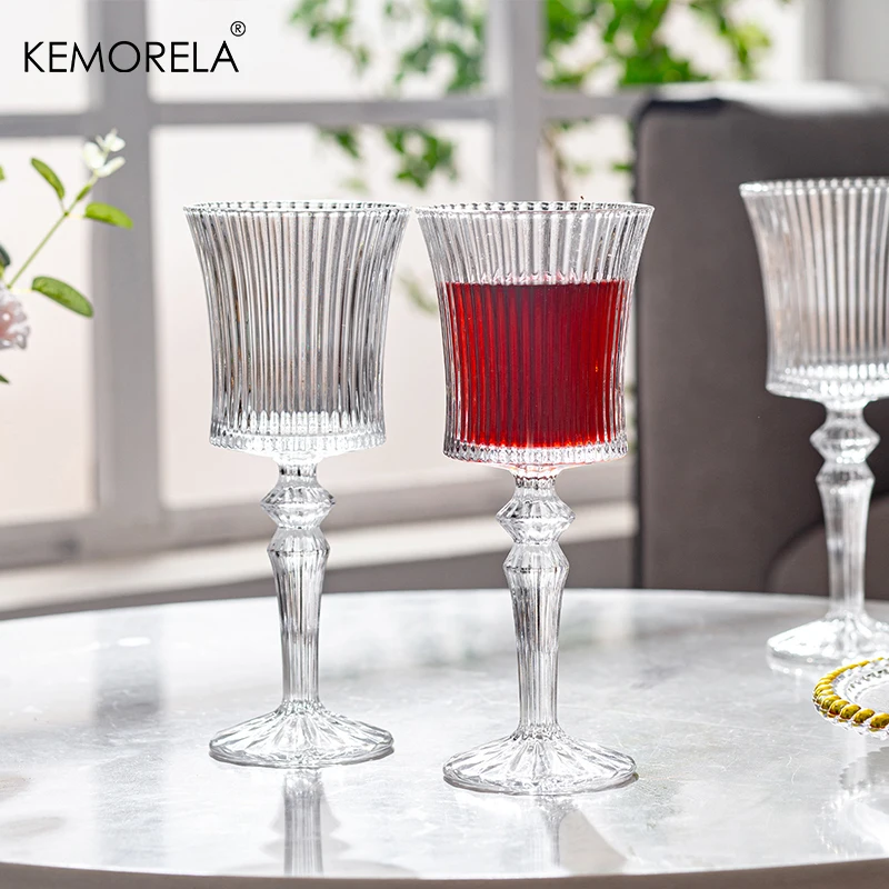 4PCS Transparent Goblet Bar Whiskey Cocktail Champagne Suitable For Party Decoration Handmade Striped Wine Glass Drinkware Set