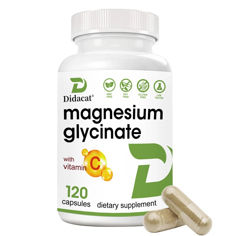 High Absorption Magnesium Glycinate, 100% Chelated, with Vitamin C, for Cardiovascular, Heart, Sleep, Non-GMO, Vegan Gluten Free