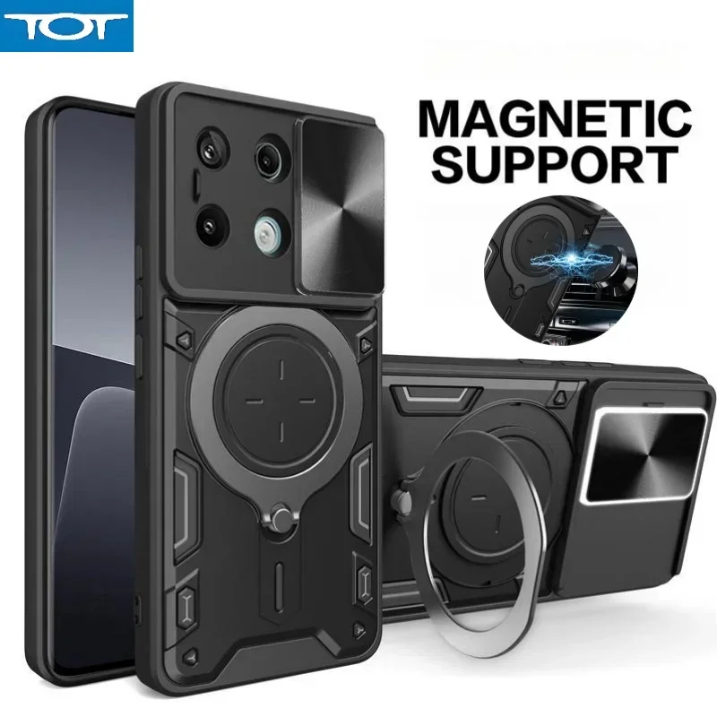 

Бронированный чехол с магнитным кольцом и держателем для Xiaomi Redmi Note 13 Pro + Plus Защитный чехол для камеры Redmi Note 13 Pro Note 13pro