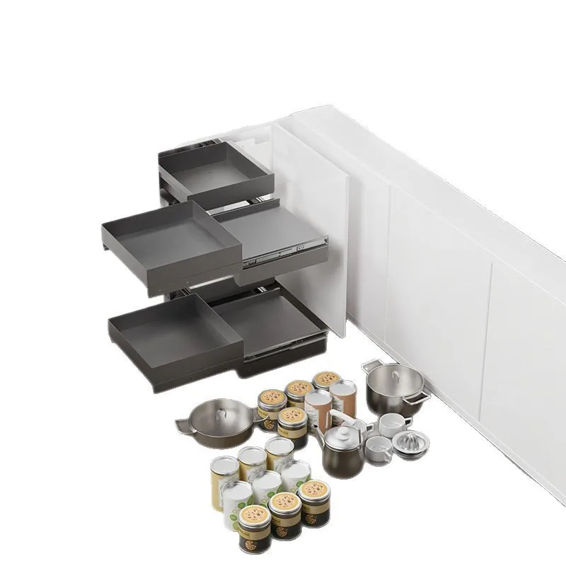 Kitchen corner basket cabinet push-pull double seasoning storage basket corner rotating snack rack