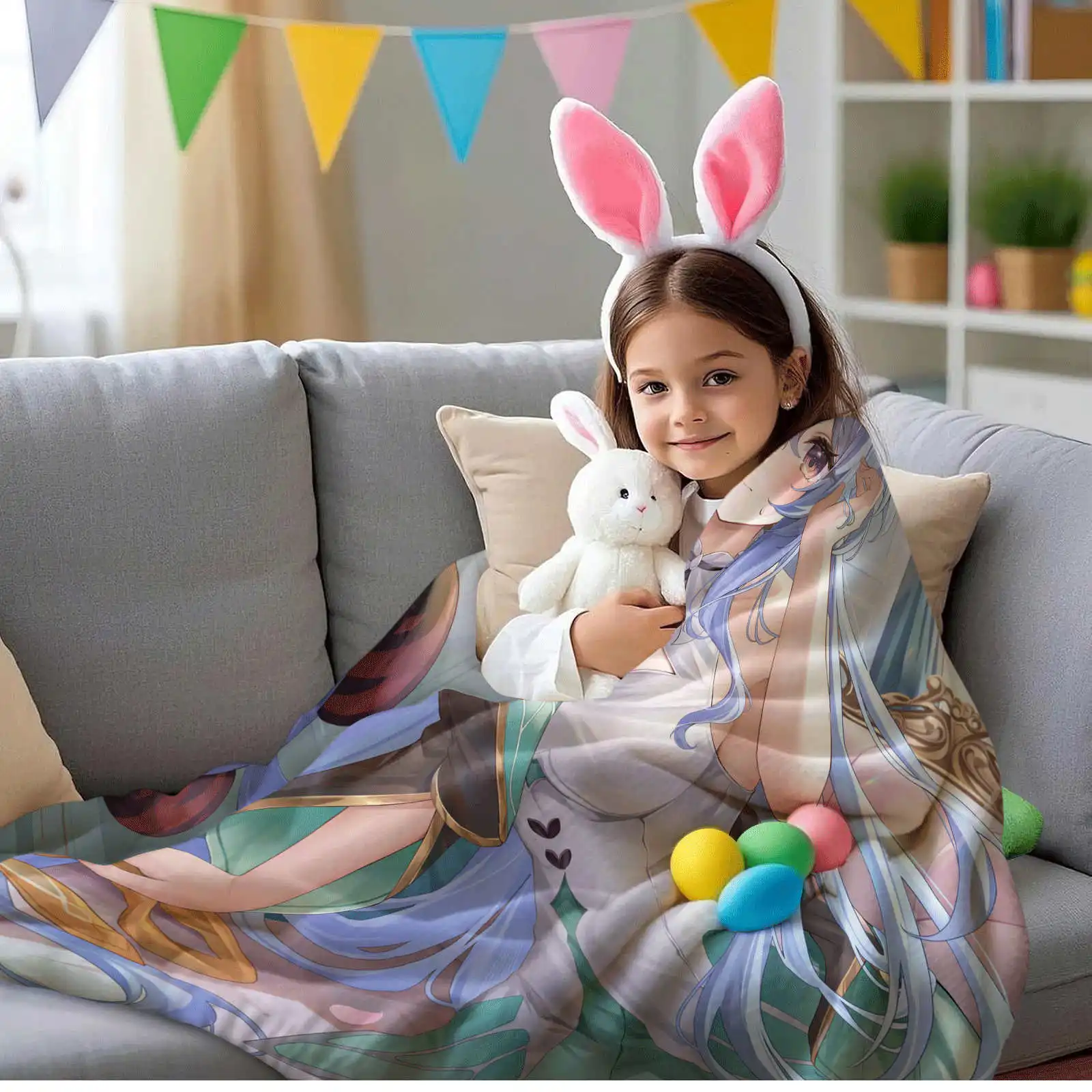 Game Genshin Impact Ganyu Flannel Blanket Warmth Soft Air Conditioning Otaku Blanket Multifunctional