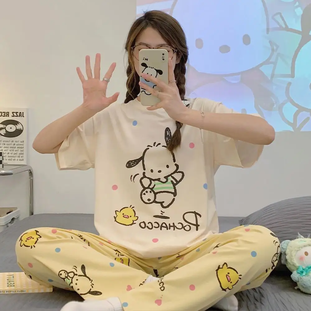 

2 шт. Pochacco Hello Kitty, новые брюки с короткими рукавами, женские пижамы, студенческие летние модные тонкие повседневные свободные брюки, одежда для дома