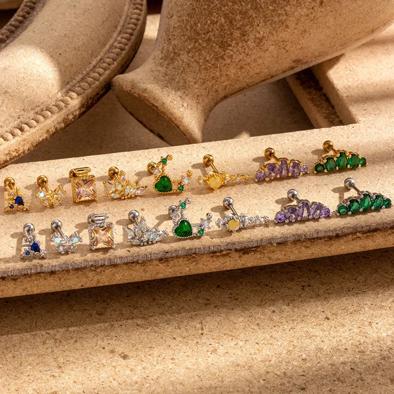 1 pz 0.8mm in acciaio inox Piercing all'orecchio Stud viola CZ cartilagine Helix Conch vite indietro orecchino per donna