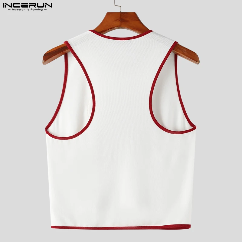 INCERUN 2023 Men Tank Tops Patchwork O-neck Sleeveless Fitness Sexy Casual Crop Tops Unisex Streetwear Fashion Vests Men S-5XL