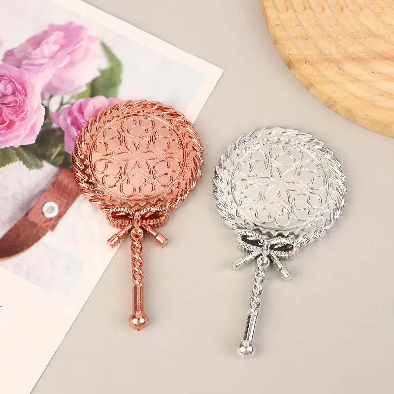 Cermin Rias Genggam Vintage Portabel Cermin Kosmetik Bulat Pegangan Tangan Gaya Eropa Cermin Istana Kuno Yang Mulia Alat Kecantikan