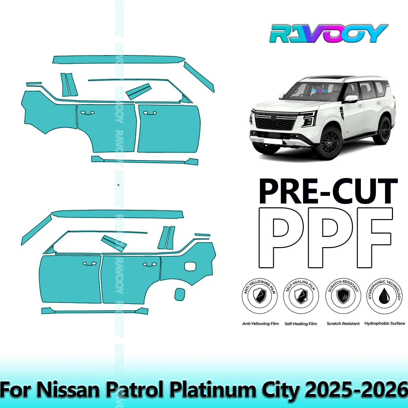 

For Nissan Patrol Platinum City 2025-2026 8.5mil Clear Matte Pre-Cut PPF Door & A/B Pillar Kit TPU Paint Protection Film Set
