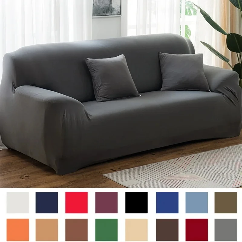 1OC Solid Color Elastic Sofa Covers for Living Room Spandex Sectional Corner Sofa Slipcovers Couch Chair Cover Funda De Sofá