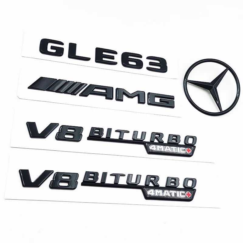 3D ABS Black GLE63 Logo Letters V8 BITURBO 4MATIC Badge Car Rear Star Sticker Trunk AMG Emblem For Mercedes Benz GLE63 AMG W167