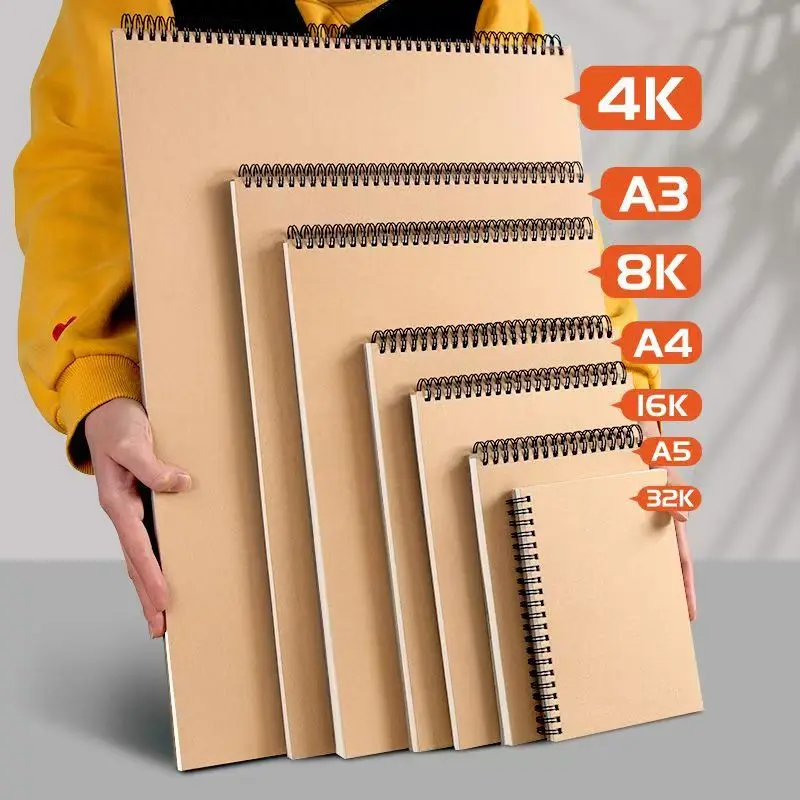 

1Pcs Sketch Book A3/16K/8K/A4 Flip-up Kraft Paper SketchBook Coil Special Portable Art Drawing and Painting Book