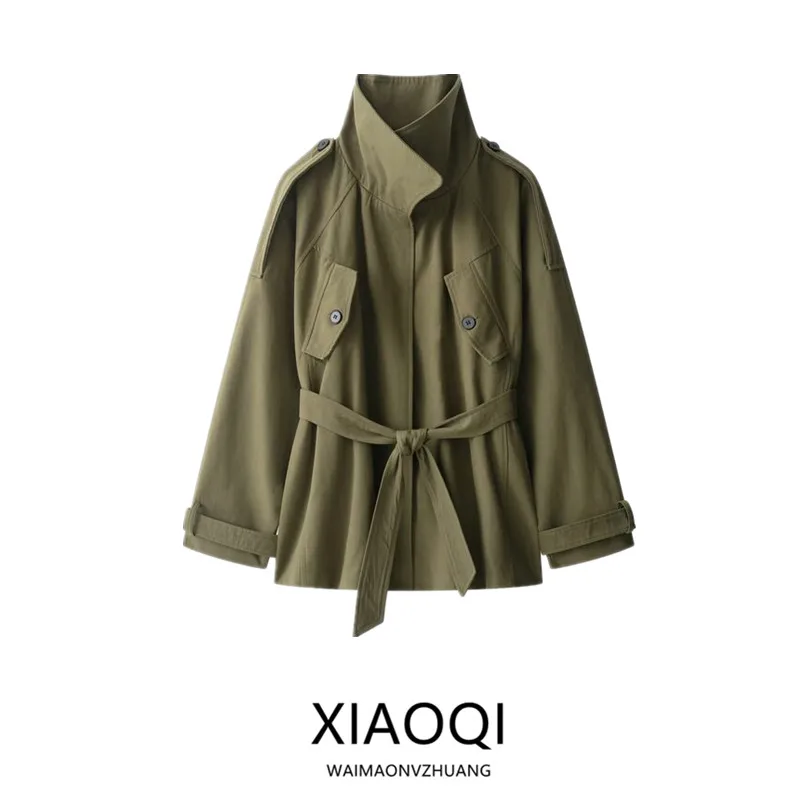 

Autumn 2025 Women's Faion Cotton Belted Coat New Arrival Versatile Sle Long Sve Mid-Length Pure Color Commute Friendly