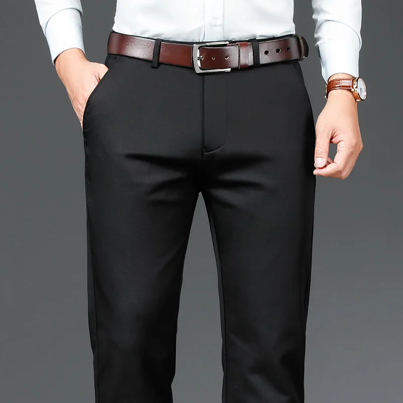 2022 Autumn New Men's Business Straight Casual Pants Thick Soft Stretch Office Regular Fit Male Brand Clothes