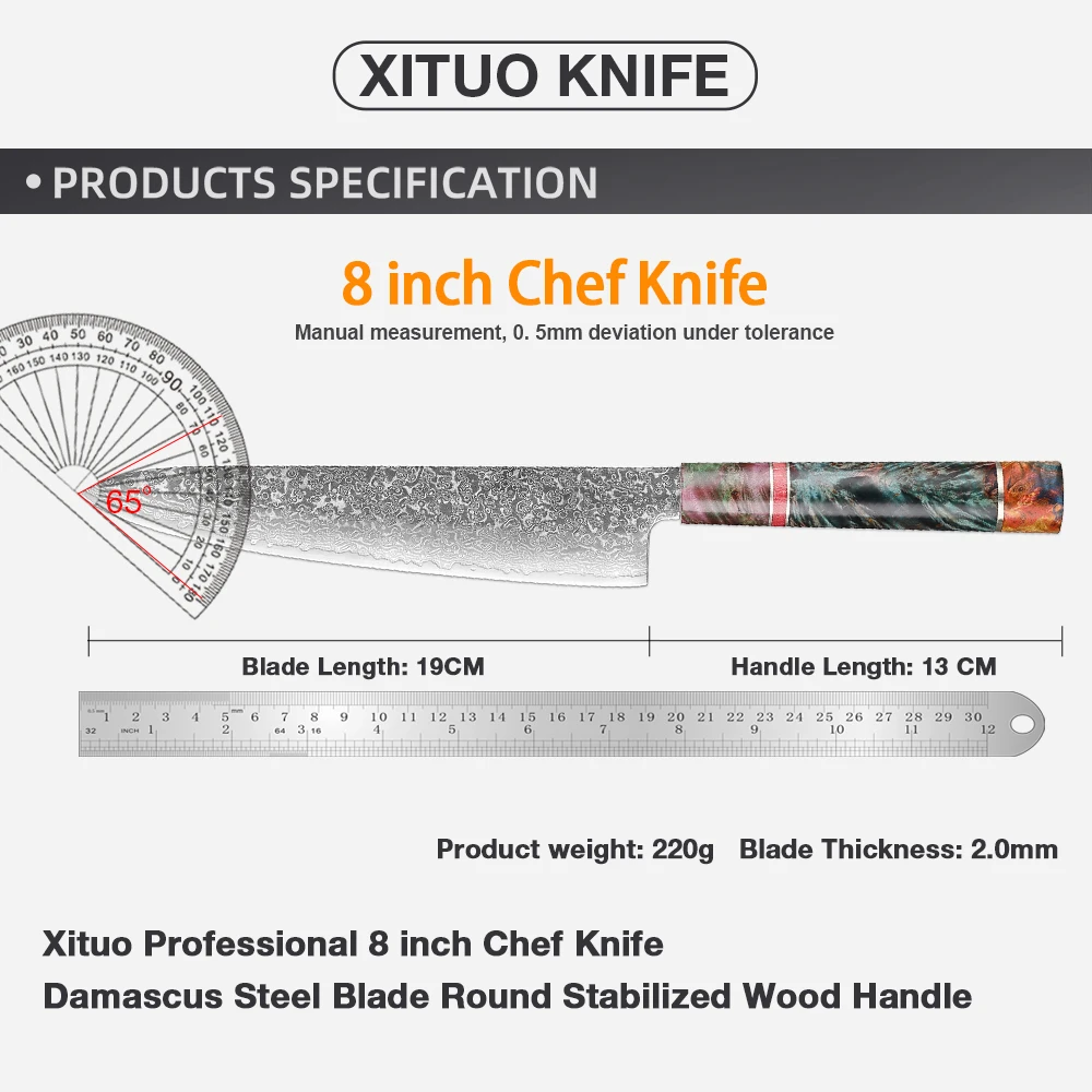 XITUO Professional 8 Inch Japanese Damascus Chef Knife Sharp VG-10 Steel Kitchen Knife for Cooking,Sushi,Meat & Vegetables Knife
