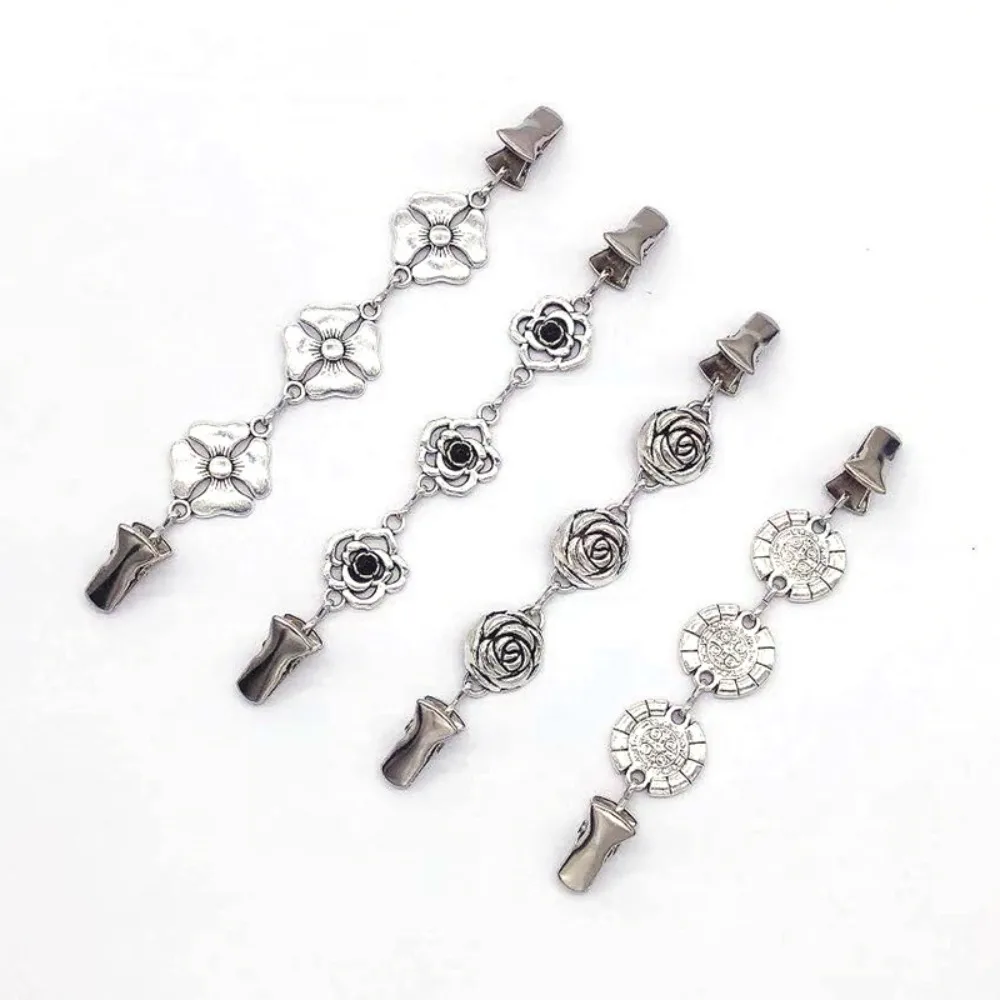 Floral Sweater Clips Fasteners Retro Brooch Clips Cardigan Shawl Dress Shirts Collar Back Cinch Clips for Women Girls Clothings